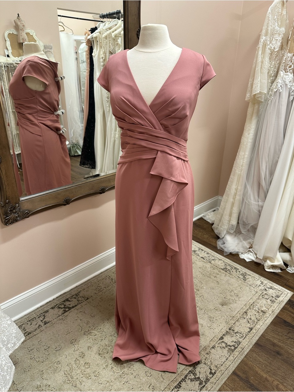 Elegant Rose Wrap-Front Evening Dress Size 12